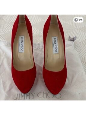 Jimmy Choo Red Suede Pointed-Toe Pumps